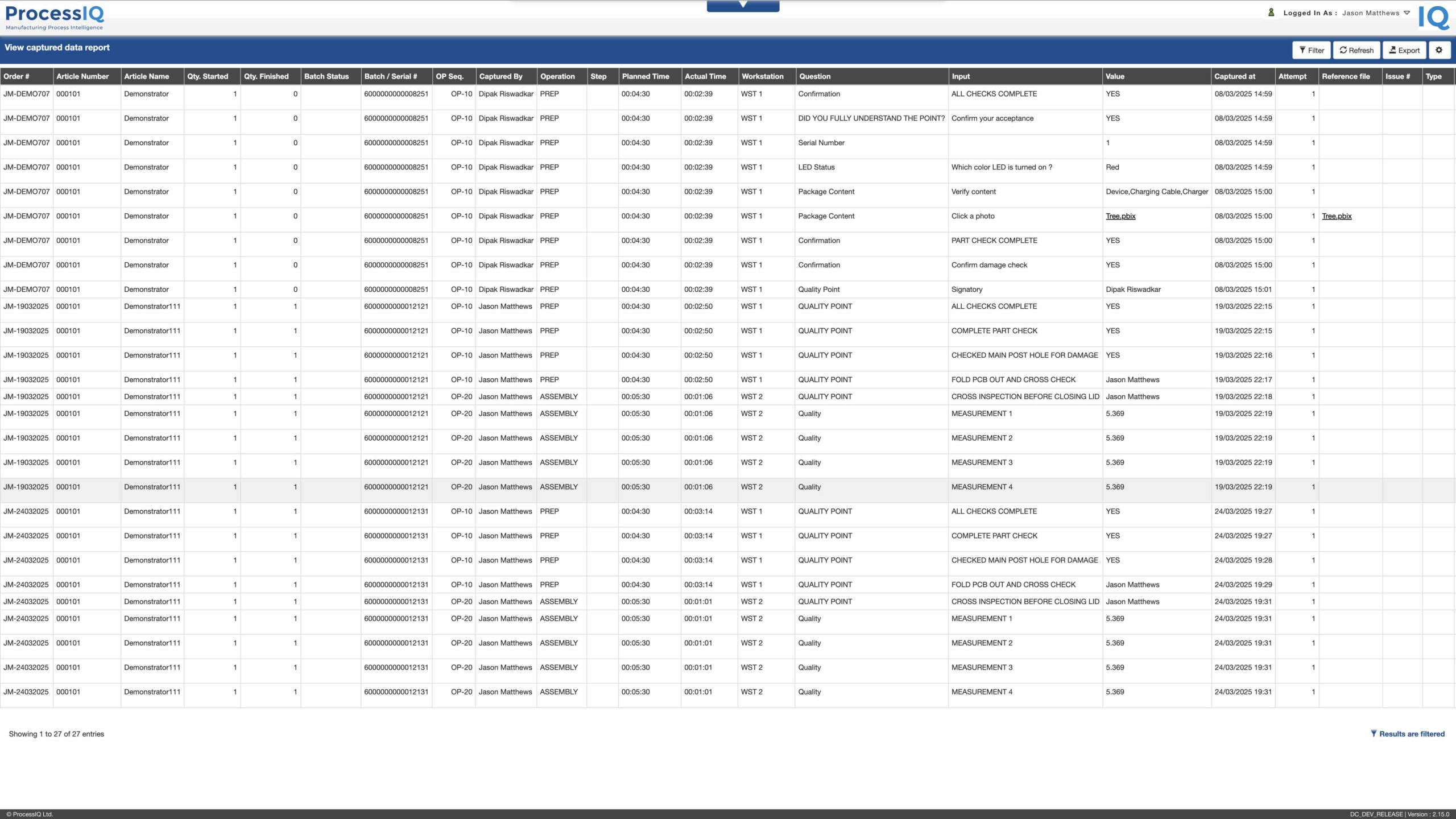 Digital quality data embedded in. your build instructions
