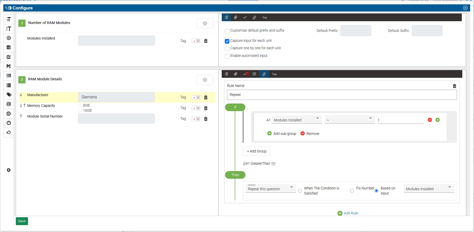 Create complex quality data capture scenarios for configure to order manufacturing.