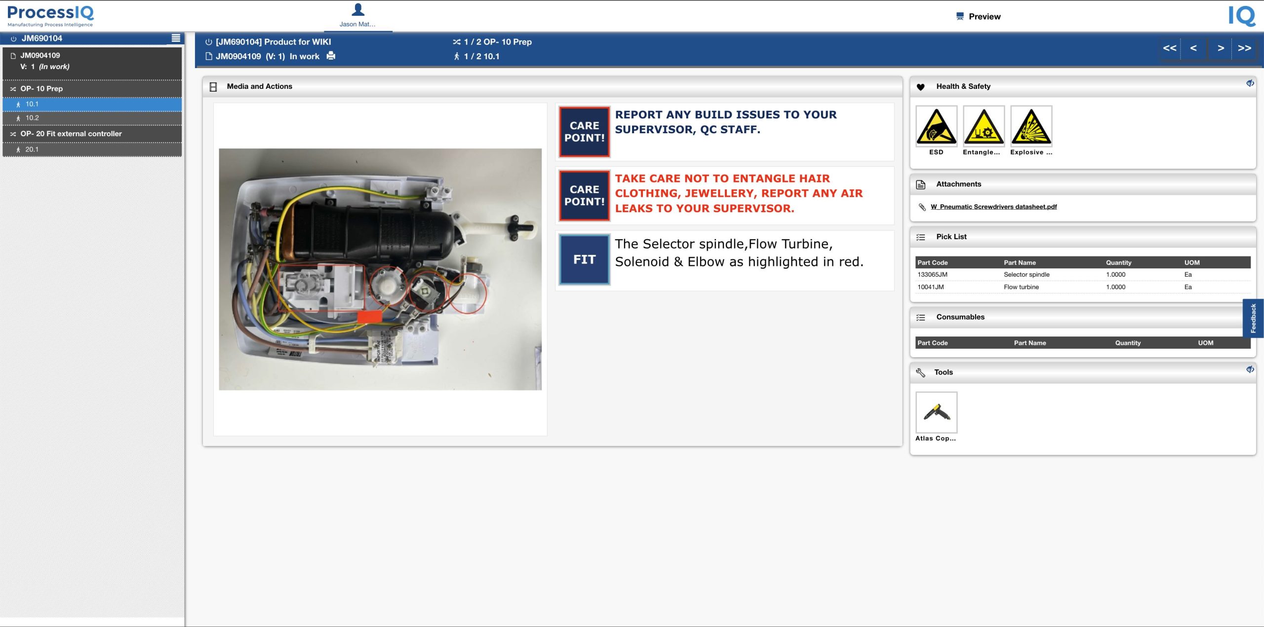 Operator view of electronic build and quality process